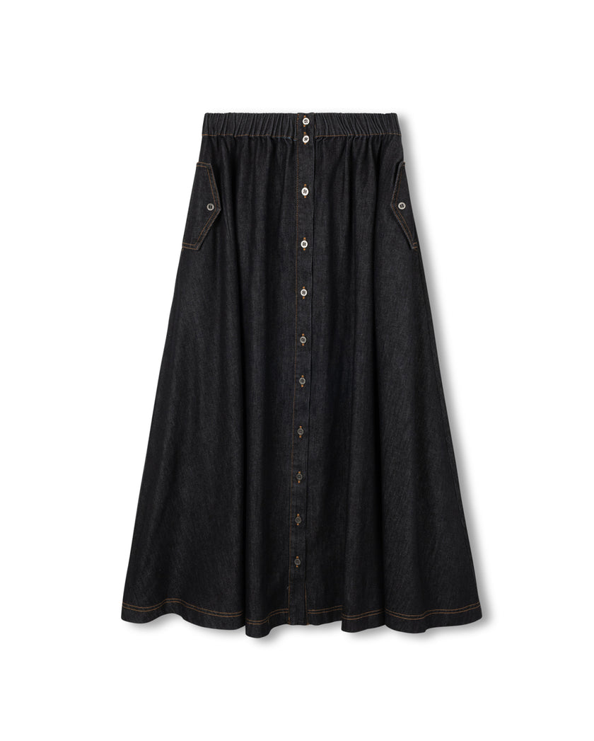 Chambray Flowy Maxi Pocket Skirt