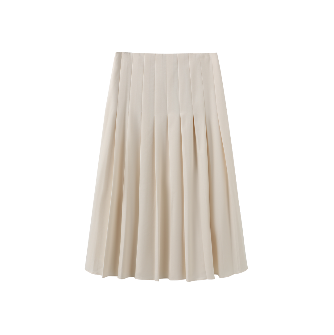 Wool Box Pleat Midi Skirt