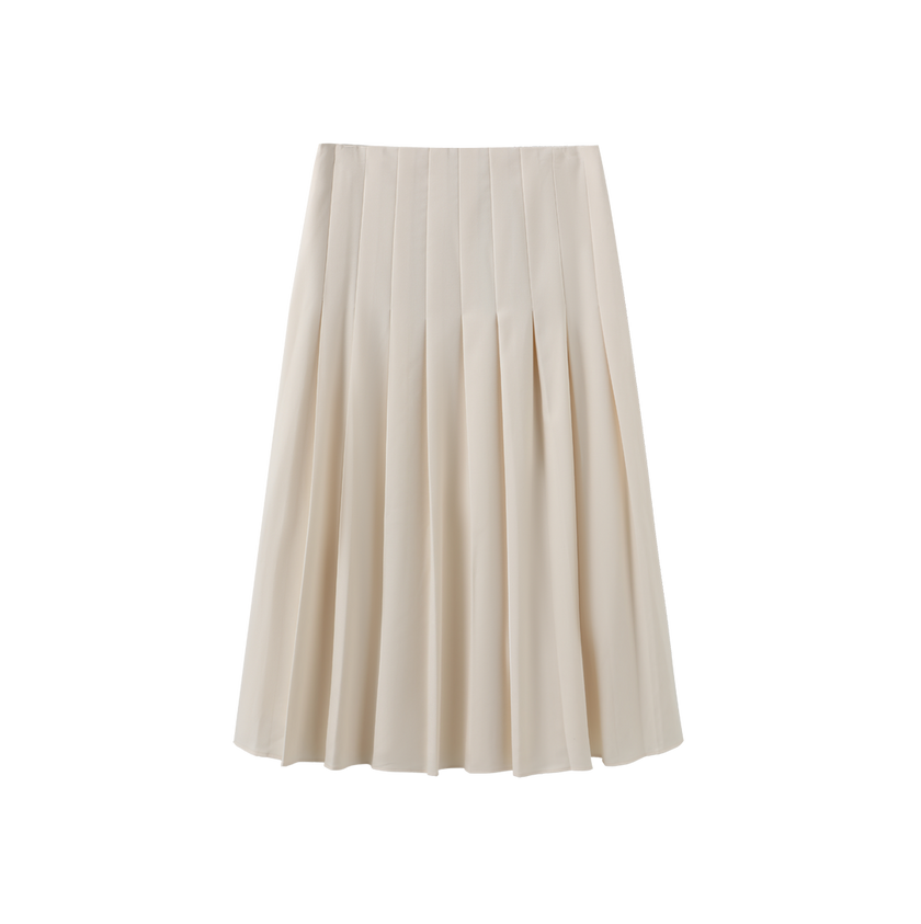 Wool Box Pleat Midi Skirt