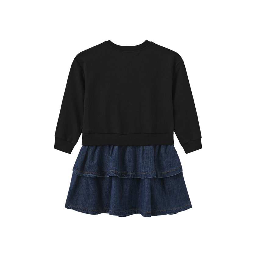 Sweatshirt And Denim Ruffle Dress