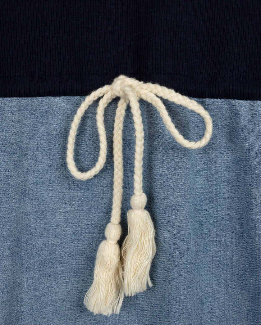 Ribbed And Chambray Pocket Dress