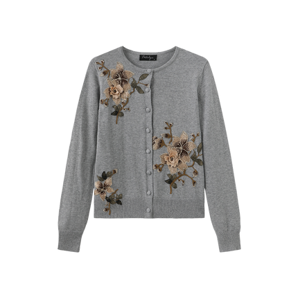 Flower Embroidered Hem Cardigan