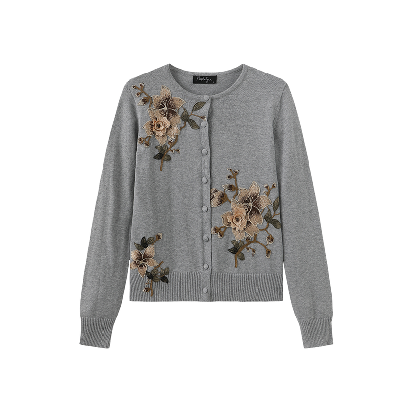 Flower Embroidered Hem Cardigan