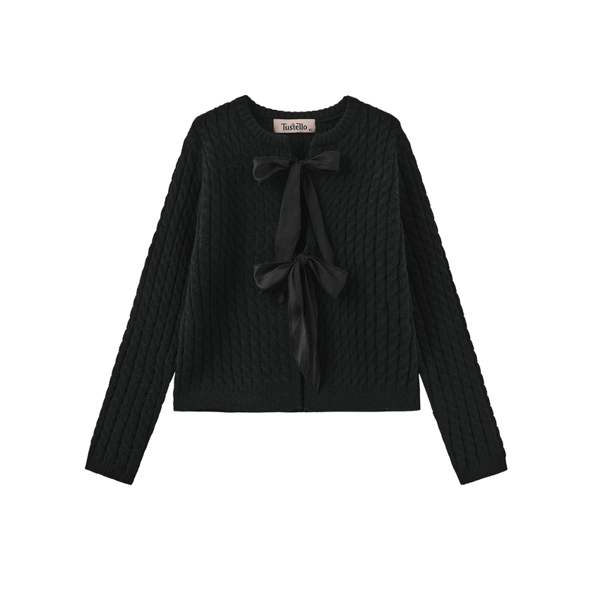 Cable Knit Bow Closure Cardigan