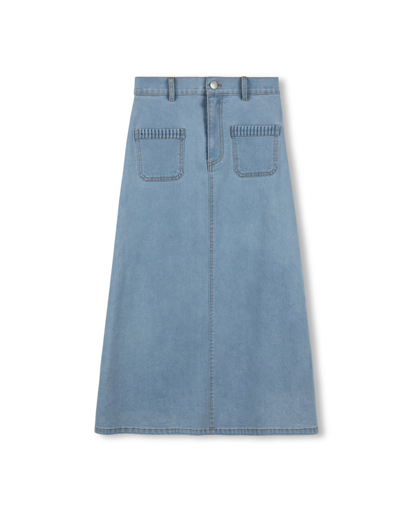 Stitch Pocket Trim Denim Skirt
