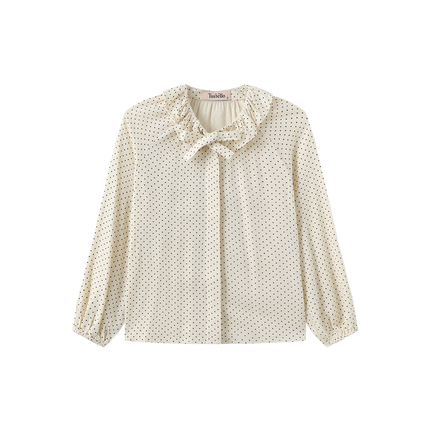 Polka Dotted Neck Bow Blouse