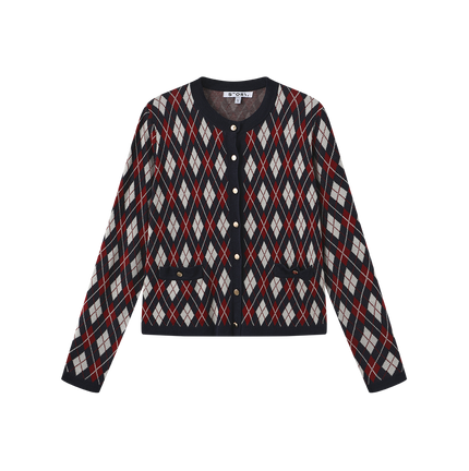 Checkered Gold Button Cardigan