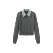 Leather Collar Knit Zip Sweater