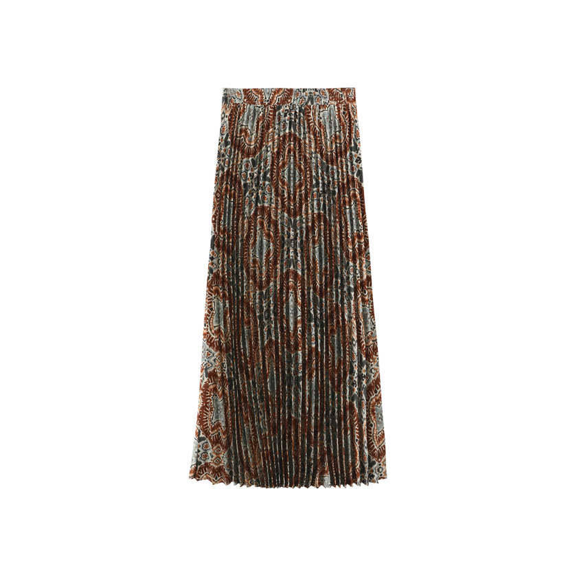 Printed Pleated Elastic Skirt