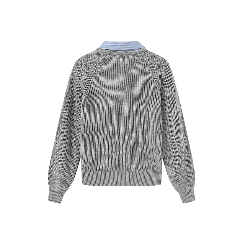 Cable Knit Stripe Collar Sweater