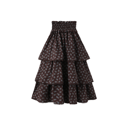 Leaf Print Ruffle Skirt