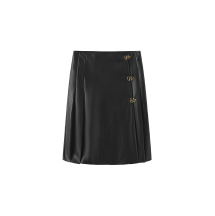 Side Pleat Buckle Leather Skirt