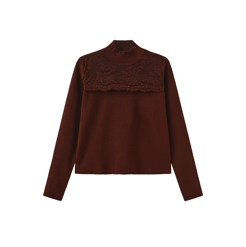 Flat Knit Lace Mock Neck Top