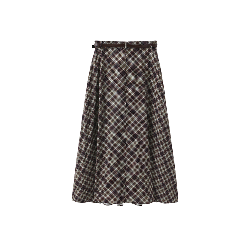 Kick Pleat Plaid Belted Skirt