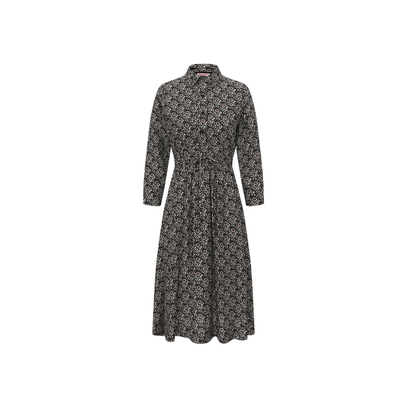 Printed Poplin Double Waisted Dress