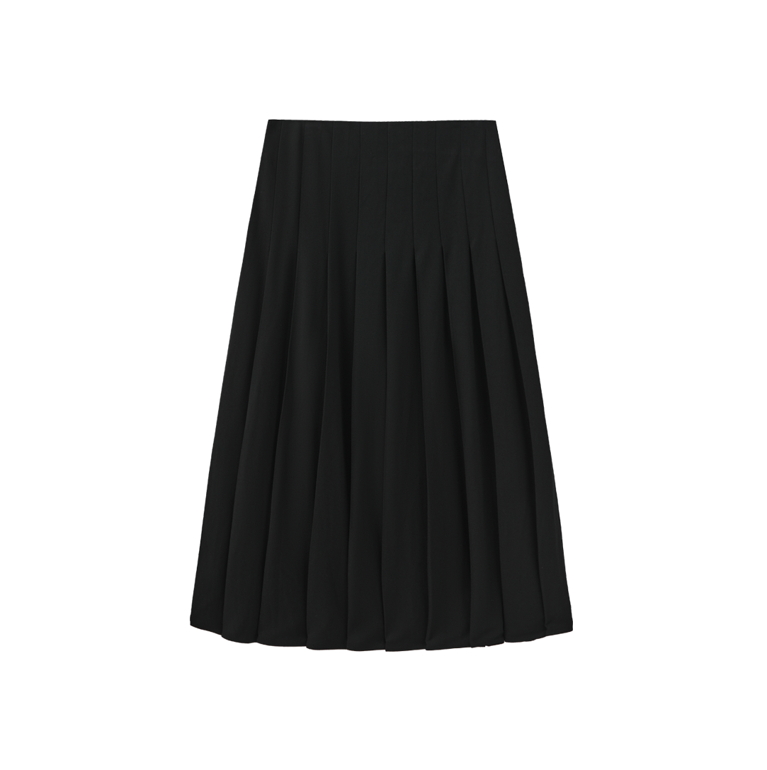 Wool Box Pleat Midi Skirt