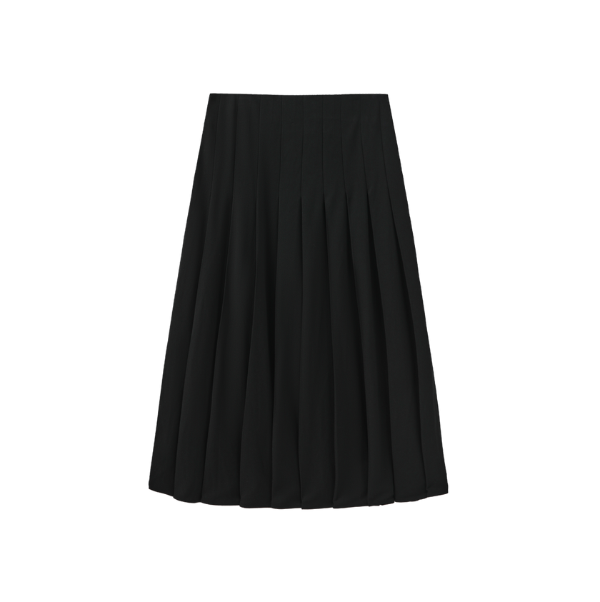 Wool Box Pleat Midi Skirt