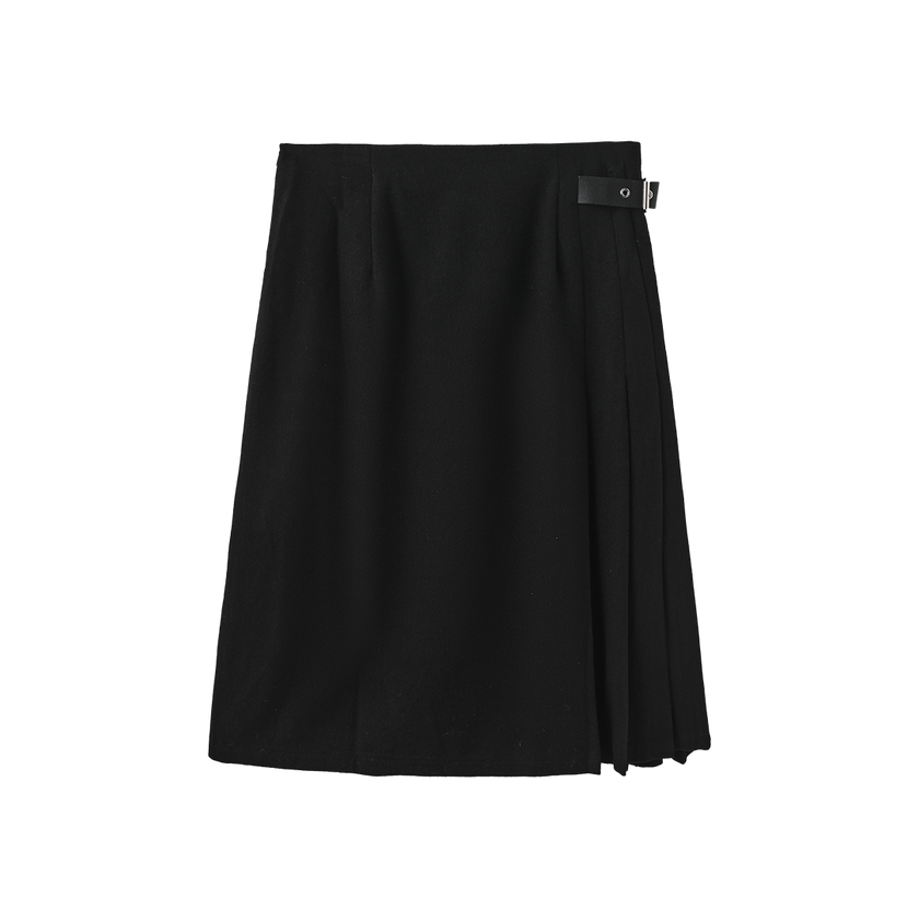 Side Pleat Wool Skirt