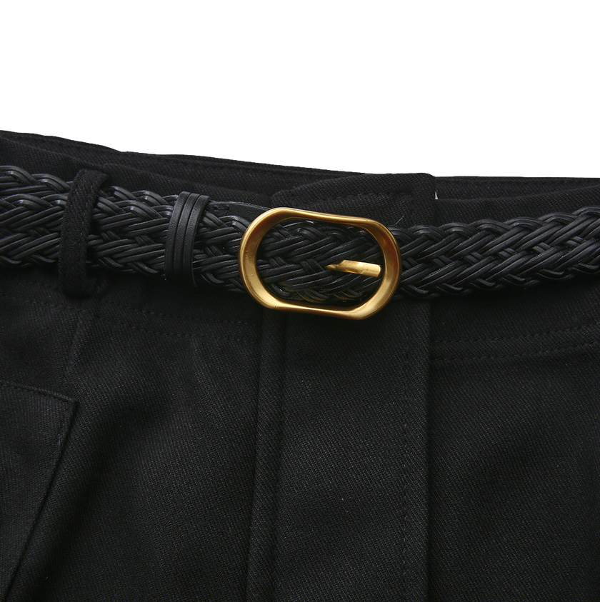 Belted Pocket Wool Skirt