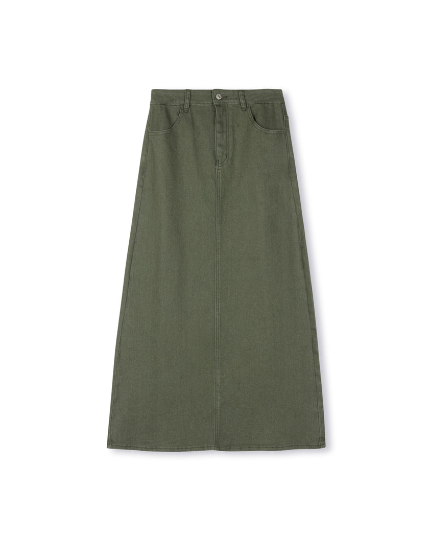 Straight Fly Front Denim Skirt