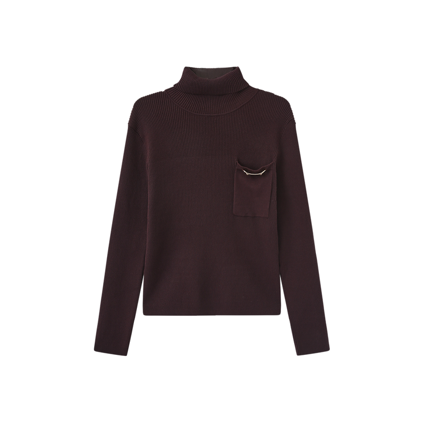 Ribbed Pocket Turtleneck