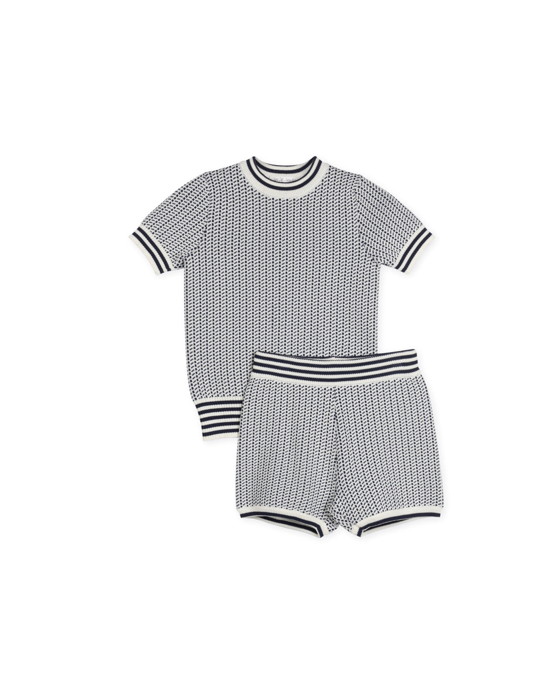Knit Striped Trimming Sweater And Shorts
