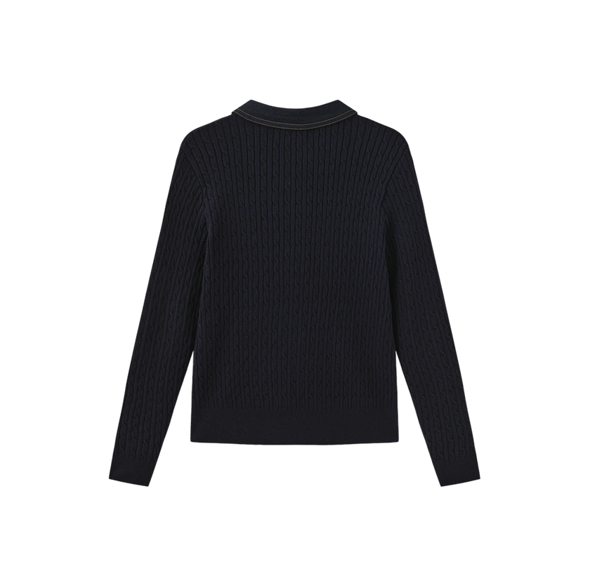 Cable Knit Contrast Fabric Cardigan