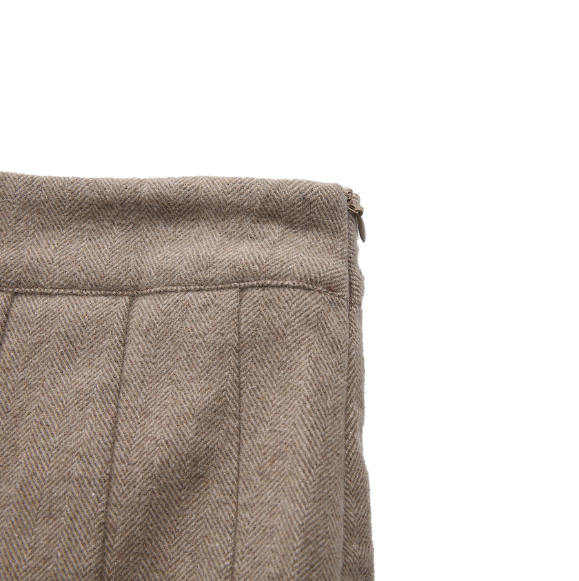 Wool Side Pleated Skirt