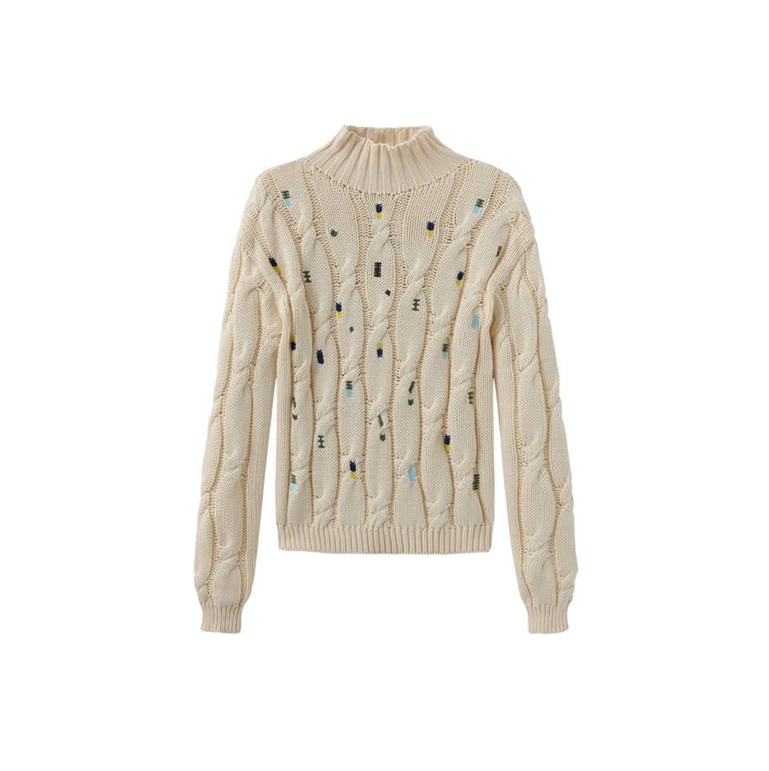 Chunky Knit Embroidered Turtleneck