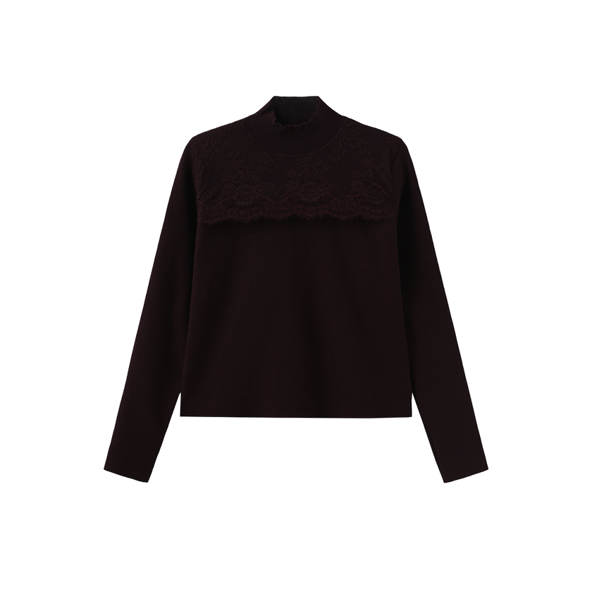 Flat Knit Lace Mock Neck Top