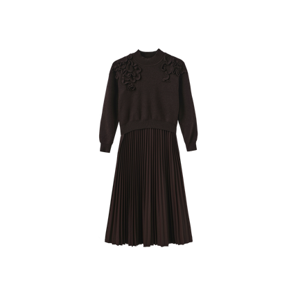 Chunky Knit Leather Pleated Dress