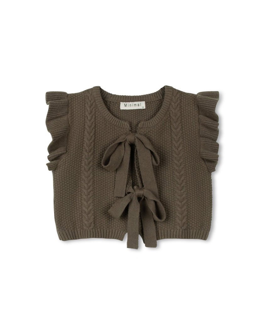 Printed Bottom Tiered Dress With Knit Vest