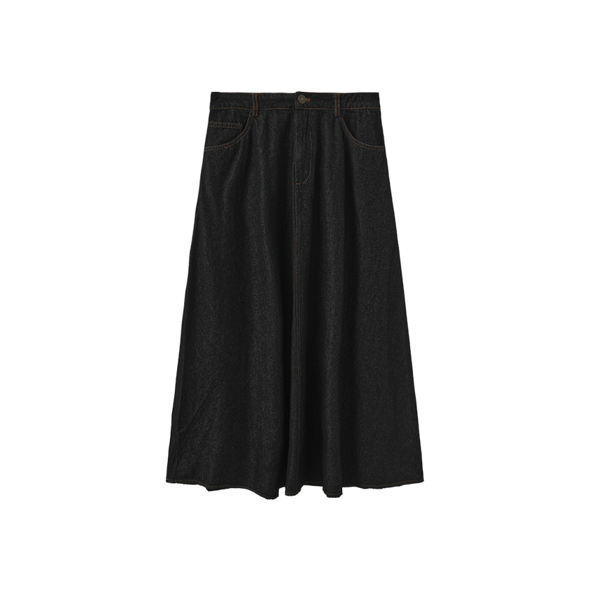Denim Front Fly Midi Skirt