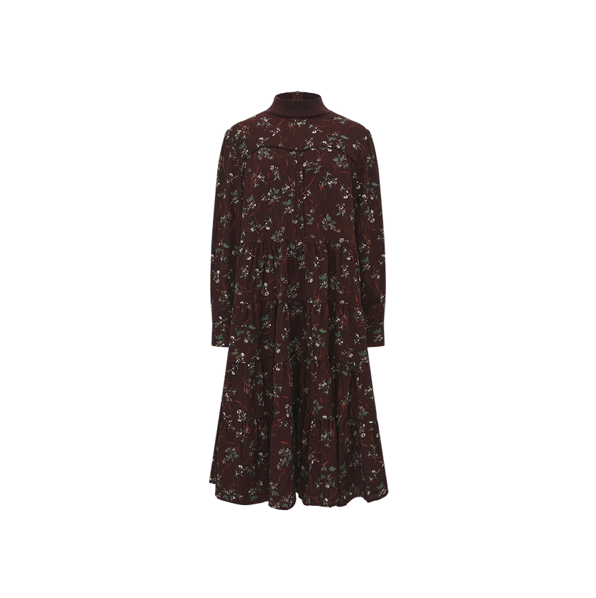 Leaf Printed Tiered Dress