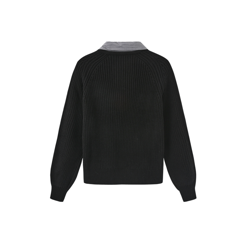 Cable Knit Stripe Collar Sweater