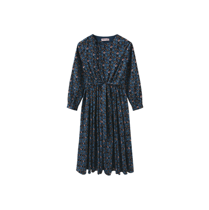 Side Placket Pleated Midi Dress