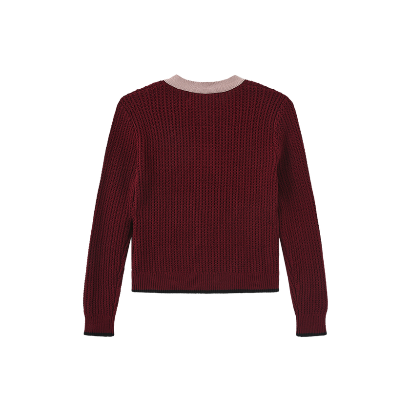 Cotton Ribbed Neck Bow Cardigan