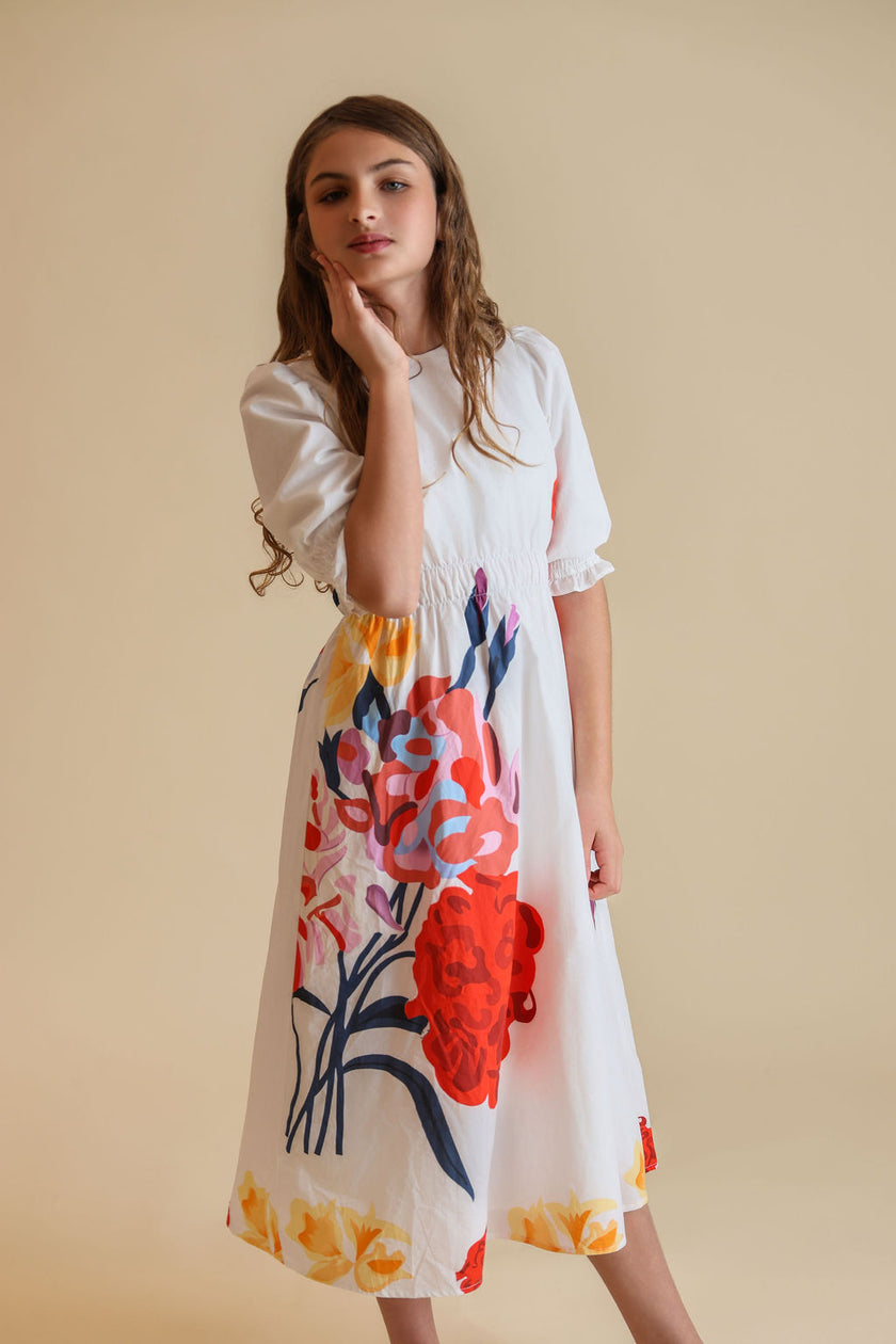 Big Floral Printed Waisted Dress