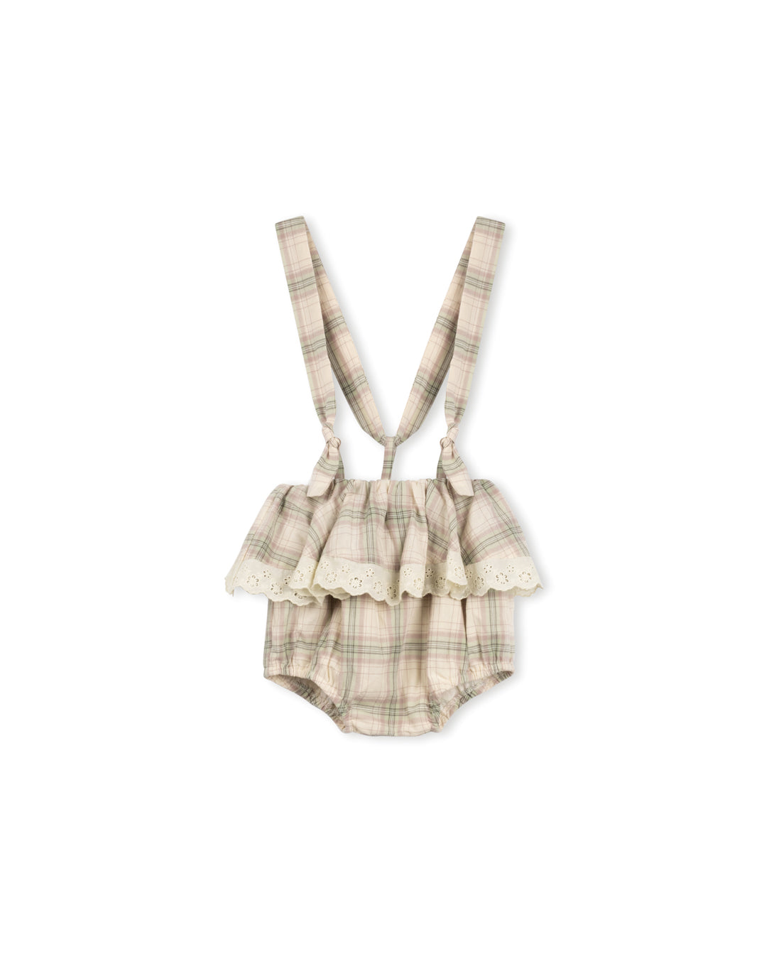 Plaid Lace Trim Romper