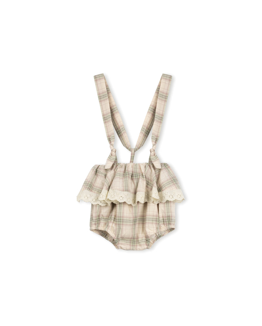 Plaid Lace Trim Romper