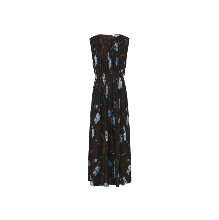 Pleated Floral Print Dress