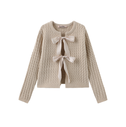 Cable Knit Bow Closure Cardigan