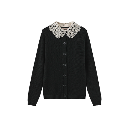 Crochet Collared Pointelle Cardigan