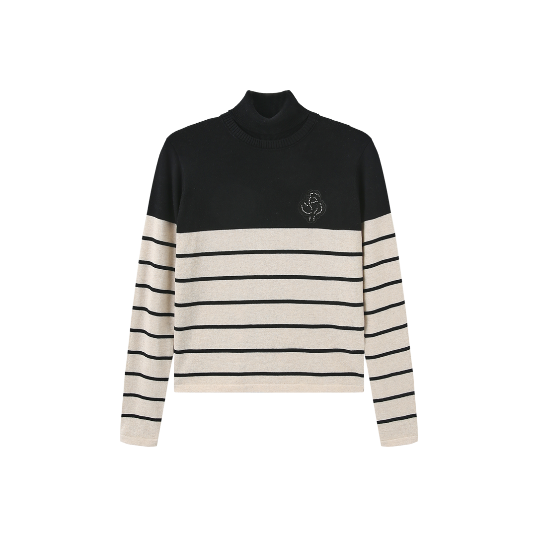 Patch Striped Knit Sweater
