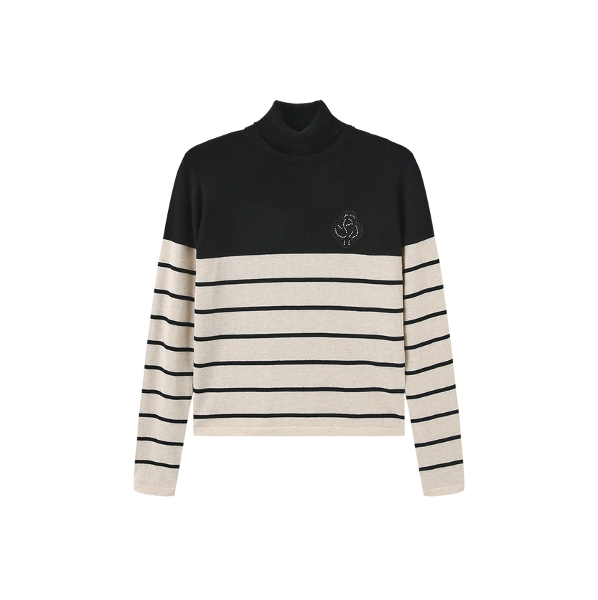 Patch Striped Knit Sweater