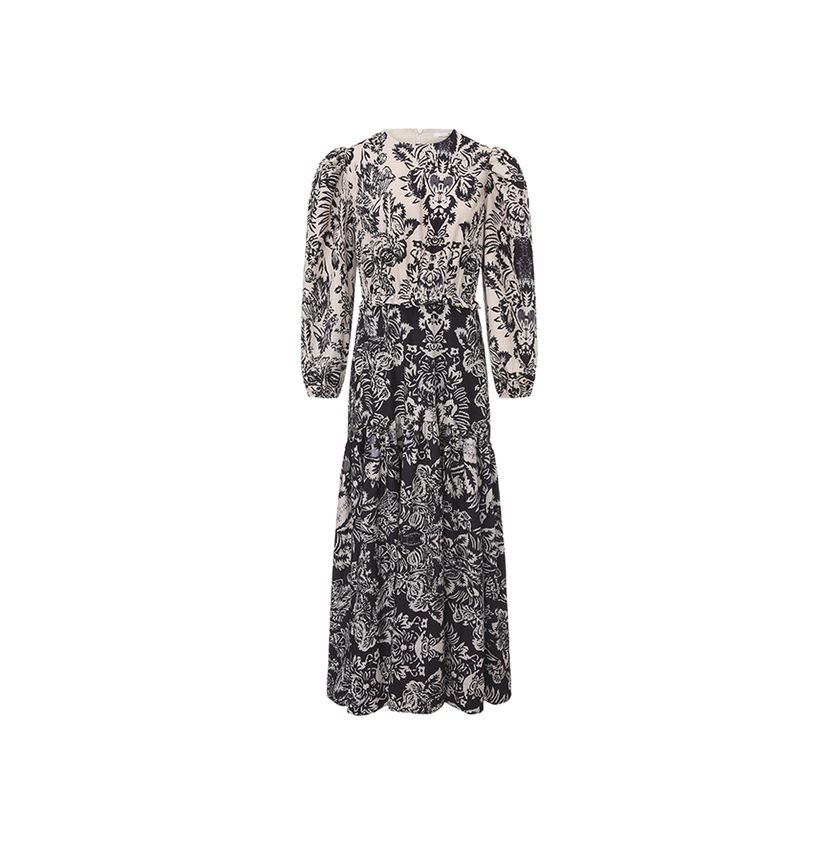 Trumpet Midi Puff Sleeve Dress