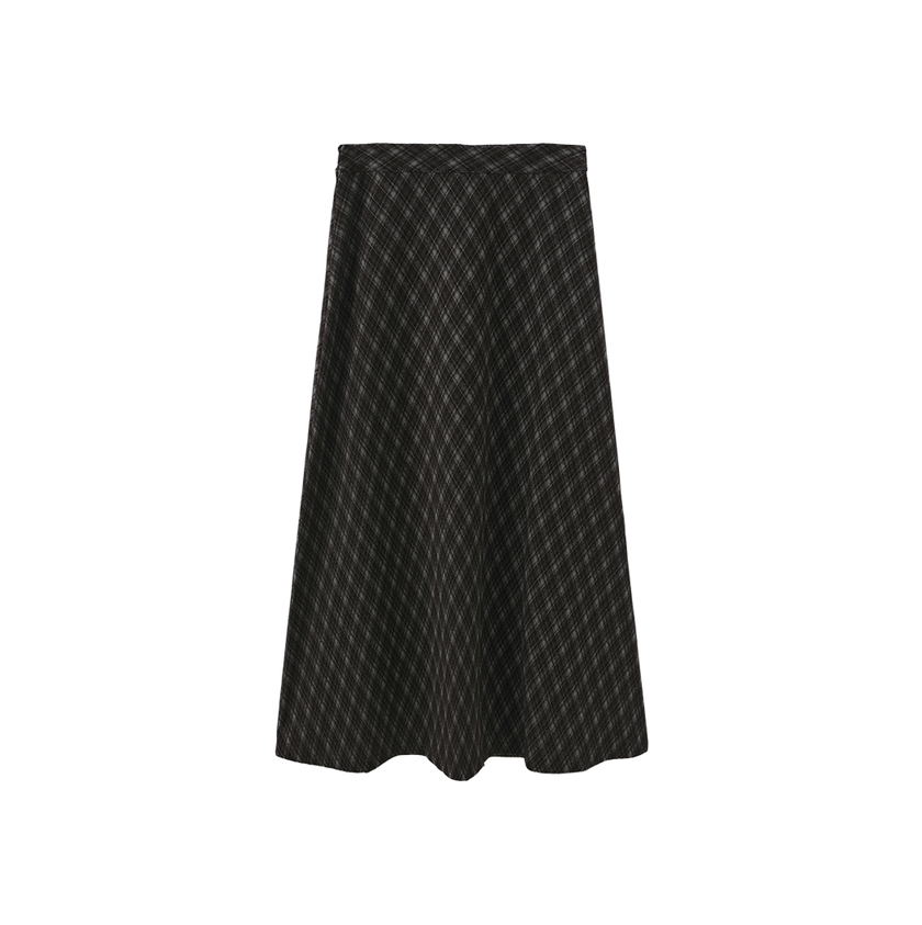 Belted Plaid Wool Skirt