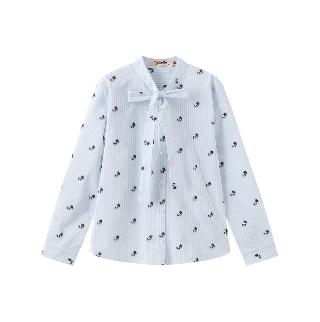 Lee Embroidered Neck Tie Blouse