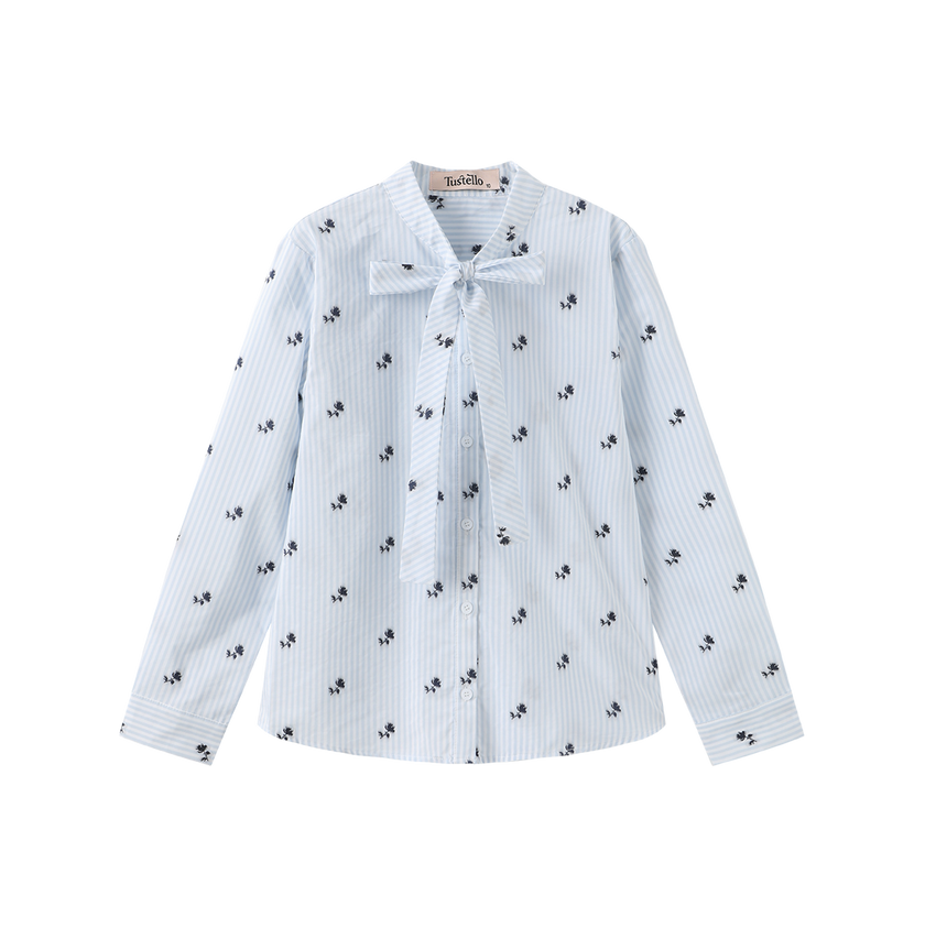 Lee Embroidered Neck Tie Blouse