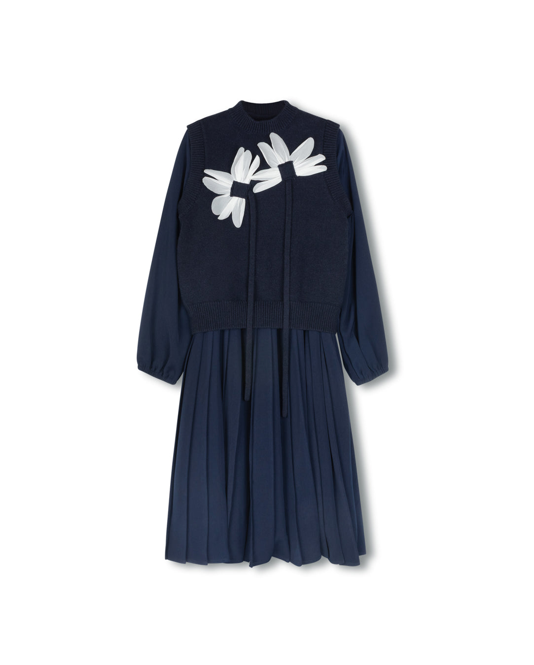 Pleated Dress With Flower Detail Vest